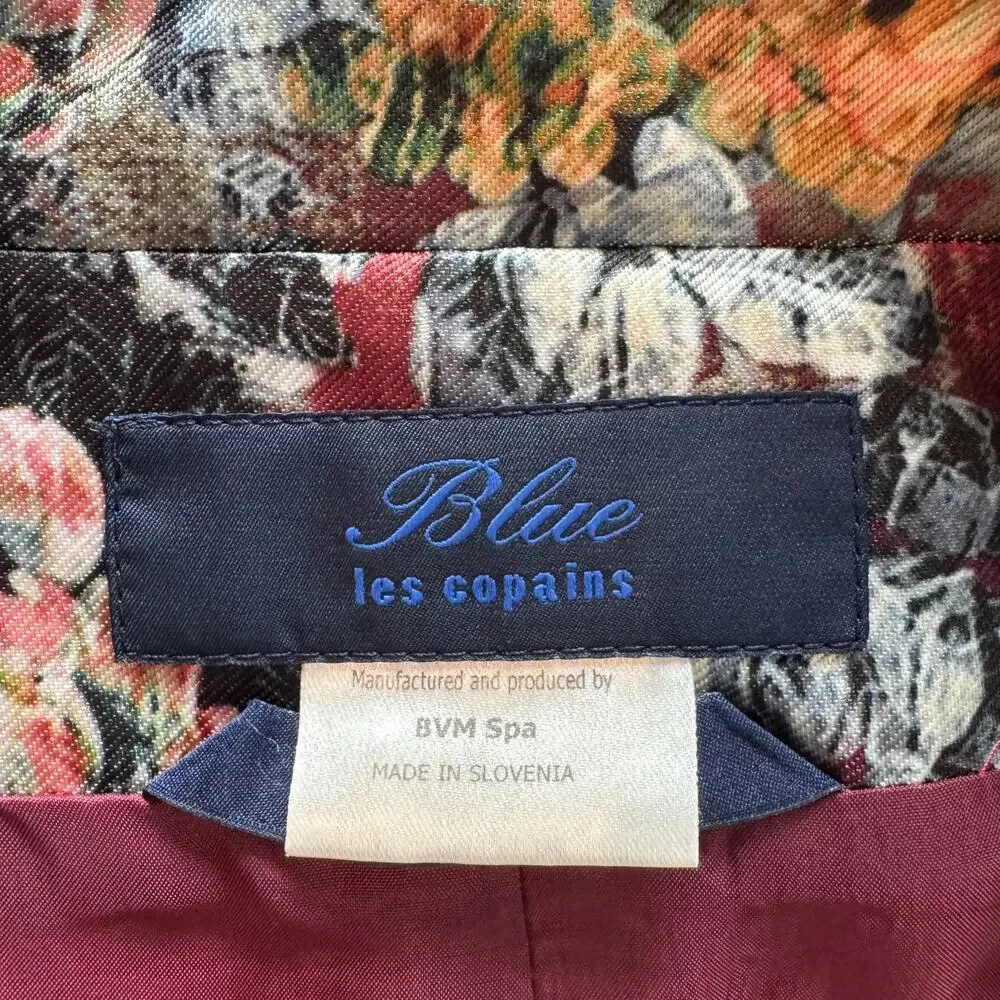 Vintage Blue Les Copains Jacquard Crop Floral Evening Jacket, Size US 8 / M / 44